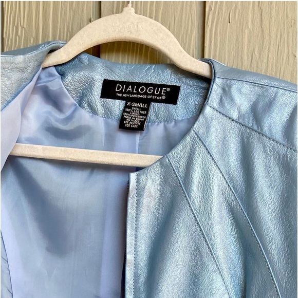 Dialogue Jacket Vtg Pearlescent Shiny Retro Powder Blue Leather Jacket Sz Xs - Picture 2 of 5